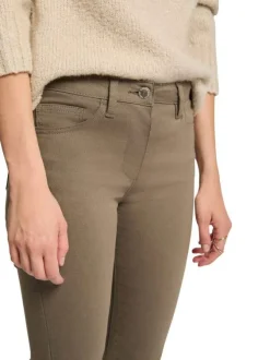 Pantalon chino kaki uni avec une coupe droite à zip et à bouton