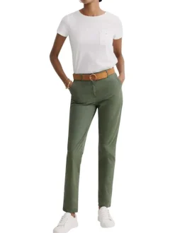 Pantalon chino kaki uni avec une taille intermédiaire et 2 poches