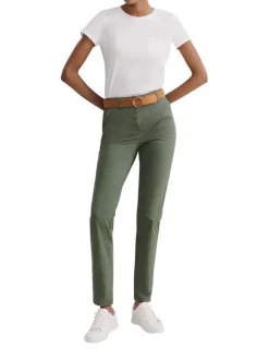 Pantalon chino kaki uni avec une taille intermédiaire et 2 poches
