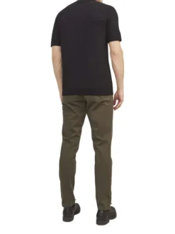 Pantalon chino Marco Bowie en coton mélangé marron uni avec une coupe slim