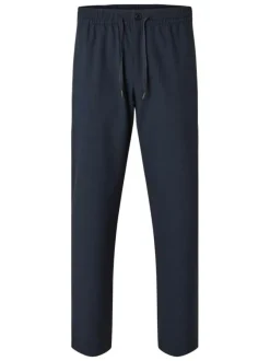 Pantalon chino marine uni avec une coupe droite et un cordon de serrage