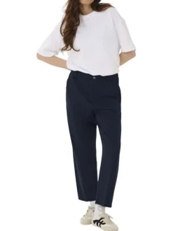 Pantalon chino marine uni avec une coupe droite et une taille haute