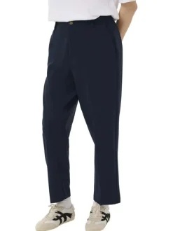 Pantalon chino marine uni avec une coupe droite et une taille haute