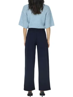 Pantalon Chino marine uni avec une coupe flare et une taille élastiquée