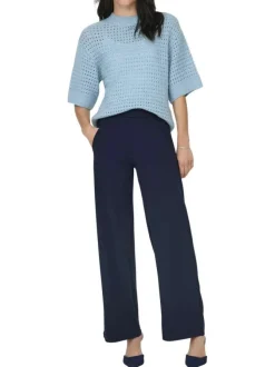 Pantalon Chino marine uni avec une coupe flare et une taille élastiquée