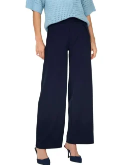 Pantalon Chino marine uni avec une coupe flare et une taille élastiquée