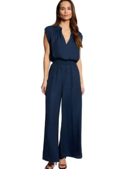 Pantalon chino marine uni avec une coupe large et de multiples poches