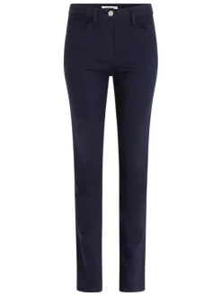 Pantalon Chino marine uni avec une coupe slim à zip et bouton