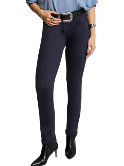 Pantalon Chino marine uni avec une coupe slim à zip et bouton