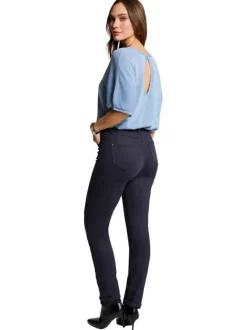 Pantalon Chino marine uni avec une coupe slim à zip et bouton