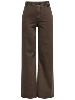 Pantalon chino marron à coupe ample pourvu d'une fermeture zippée et boutonnée