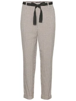 Pantalon chino marron imprimé pied de poule avec une coupe slim