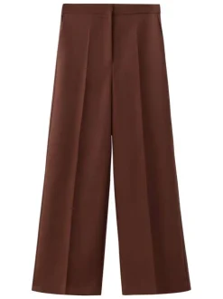 Pantalon chino marron uni pourvu d'une coupe large et d'une taille haute