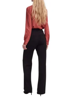 Pantalon Chino Maya noir uni à coupe bootcut avec dos élastiqué