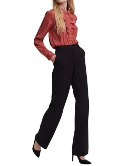 Pantalon Chino Maya noir uni à coupe bootcut avec dos élastiqué