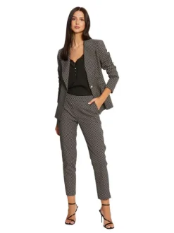 Pantalon chino 7/8éme noir imprimé géométrique avec une coupe slim