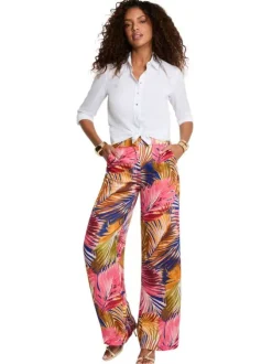 Pantalon chino multicolore floral casual pourvu d'une coupe large