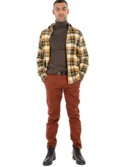 Pantalon Chino New Miles brique uni avec une coupe slim et 4 poches