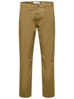 Pantalon Chino New Miles camel uni avec une coupe slim et 4 poches