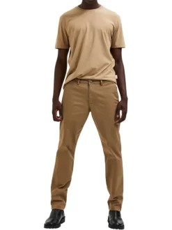 Pantalon Chino New Miles camel uni avec une coupe slim et 4 poches