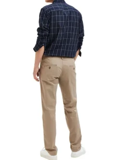 Pantalon chino New Miles en coton biologique mélangé beige uni à coupe slim