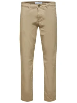 Pantalon chino New Miles en coton biologique mélangé beige uni à coupe slim