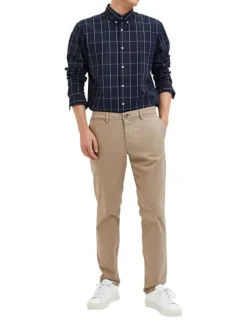 Pantalon chino New Miles en coton biologique mélangé beige uni à coupe slim