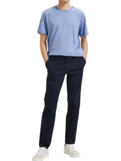 Pantalon Chino New Miles marine uni avec une coupe slim et 4 poches