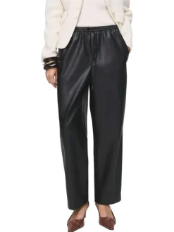 Pantalon chino noir en simili cuir pourvu d'une taille élastiquée