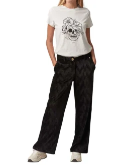 Pantalon chino noir en velours avec une coupe large et une taille haute