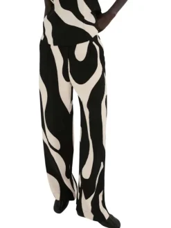 Pantalon chino noir à motifs pourvu d'une coupe droite et d'une taille haute