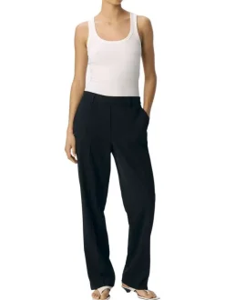 Pantalon chino noir pourvu d'une coupe droite et d'une taille élastiquée