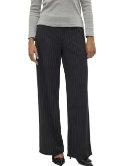 Pantalon chino noir rayé avec une coupe bootcut et une fermeture zippée
