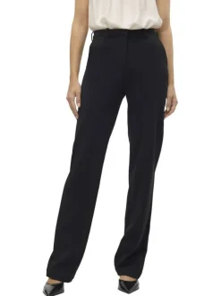 Pantalon chino noir uni avec une coupe bootcut et des passants pour ceinture