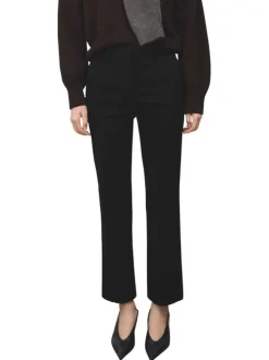 Pantalon chino 7/8 noir uni avec une coupe droite et 4 poches