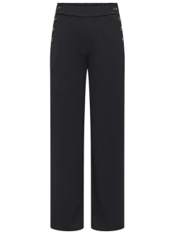 Pantalon chino noir uni avec une coupe droite et une taille élastiquée