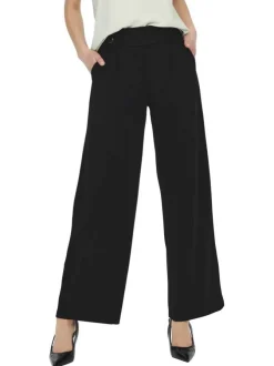 Pantalon chino noir uni avec une coupe flare et une taille élastiquée