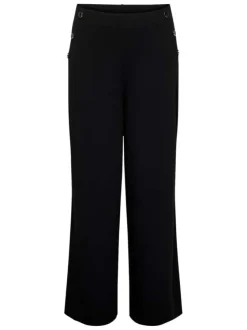 Pantalon chino noir uni à coupe bootcut avec des bijoux aux poches