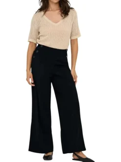 Pantalon chino noir uni à coupe bootcut avec des bijoux aux poches