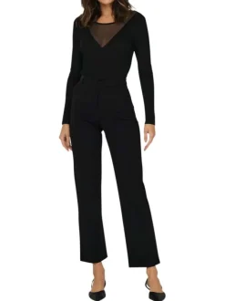 Pantalon chino noir uni à coupe droite avec une taille haute