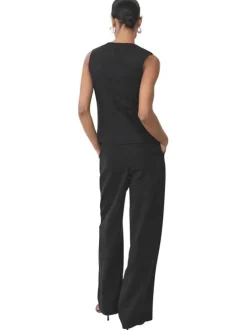 Pantalon chino noir uni à 2 poches avec des passants et une coupe bootcut