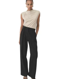 Pantalon chino noir uni à 2 poches avec des passants et une coupe bootcut