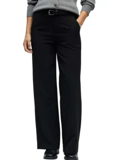Pantalon chino noir uni pourvu d'une taille élastiquée et d'une coupe droite