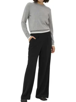Pantalon chino noir uni taille haute pourvu d'une coupe bootcut