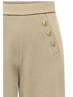 Pantalon Chino Onlsania High Waist Button beige uni coupe regular fit