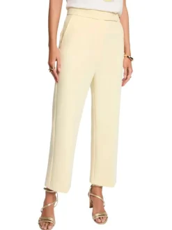 Pantalon chino à plis jaune pourvu d'une coupe droite et d'une taille haute