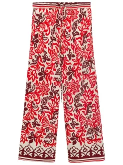 Pantalon chino rouge imprimé avec une coupe droite et une taille élastiquée