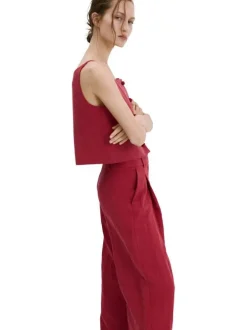 Pantalon Chino rouge uni avec une coupe bootcut et une taille droite