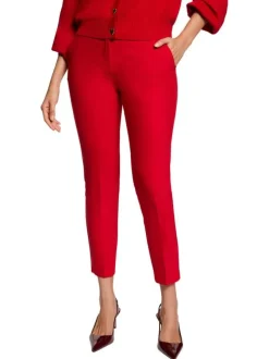 Pantalon Chino rouge uni avec une coupe droite à zip et à bouton