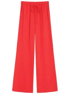 Pantalon chino rouge uni avec une coupe flare et une taille élastiquée